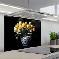 KitchenYeah Spatscherm 80x60 cm - Zelfklevende achterwand Quotes - Bloem - Tulp - Geel - Keuken muurbeschermer - Spatwand fornuis