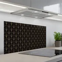 KitchenYeah Spatscherm 100x50 cm - Zelfklevende achterwand Gouden - Waaiers - Zwart - Keuken muurbeschermer - Spatwand fornuis