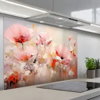 KitchenYeah Spatscherm 120x80 cm - Zelfklevende achterwand Bloemen - Watercolor - Roze - Abstract - Kunst - Keuken muurbeschermer - Spatwand fornuis