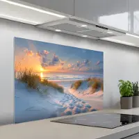 KitchenYeah Spatscherm 100x65 cm - Zelfklevende achterwand Zonsondergang - Strand - Natuur - Zee - Zomer - Keuken muurbeschermer - Spatwand fornuis