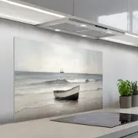 KitchenYeah Spatscherm 100x65 cm - Zelfklevende achterwand Roeiboot - Zee - Horizon - Keuken muurbeschermer - Spatwand fornuis
