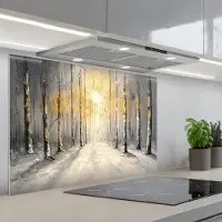 KitchenYeah Spatscherm 80x55 cm - Zelfklevende achterwand Winter - Abstract - Sneeuw - Natuur - Zon - Keuken muurbeschermer - Spatwand fornuis