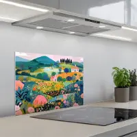 KitchenYeah Spatscherm 60x45 cm - Zelfklevende achterwand Heuvellandschap - Fantasierijk - Kleurcontrasten - Keuken muurbeschermer - Spatwand fornuis