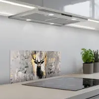KitchenYeah Spatscherm 60x30 cm - Zelfklevende achterwand Abstract - Hert - Gewei - Goud - Keuken muurbeschermer - Spatwand fornuis