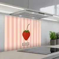 KitchenYeah Spatscherm 80x60 cm - Zelfklevende achterwand Aardbei - Strepen - Minimalistisch - Rood - Keuken muurbeschermer - Spatwand fornuis