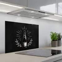 KitchenYeah Spatscherm 70x55 cm - Zelfklevende achterwand Champagnefles - Lauriertakken - Zwarte achtergrond - Keuken muurbeschermer - Spatwand fornuis