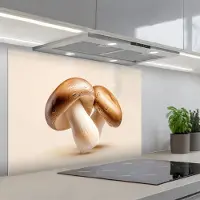KitchenYeah Spatscherm 90x60 cm - Zelfklevende achterwand Champignons - Zacht - Beige - Keuken muurbeschermer - Spatwand fornuis