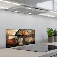 KitchenYeah Spatscherm 70x30 cm - Zelfklevende achterwand Kunst - Bruin - Abstract - Hout motief - Keuken muurbeschermer - Spatwand fornuis