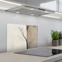 KitchenYeah Spatscherm 60x45 cm - Zelfklevende achterwand Wabi sabi - Plant - Beige - Keuken muurbeschermer - Spatwand fornuis