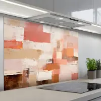 KitchenYeah Spatscherm 120x80 cm - Zelfklevende achterwand Kunst - Roze - Abstract - Keuken muurbeschermer - Spatwand fornuis
