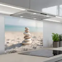 KitchenYeah Spatscherm 90x70 cm - Zelfklevende achterwand Stenen - Stapel - Zand - Zee - Keuken muurbeschermer - Spatwand fornuis