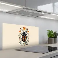KitchenYeah Spatscherm 80x40 cm - Zelfklevende achterwand Bloemen - Oranje - Planten - Sierlijk - Keuken muurbeschermer - Spatwand fornuis