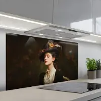 KitchenYeah Spatscherm 120x60 cm - Zelfklevende achterwand Vrouw - Victoriaans - Portret - Keuken muurbeschermer - Spatwand fornuis