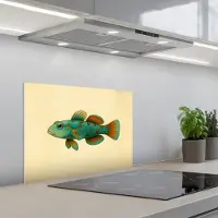 KitchenYeah Spatscherm 60x45 cm - Zelfklevende achterwand Vis - Blauw - Stippen - Schubben - Keuken muurbeschermer - Spatwand fornuis