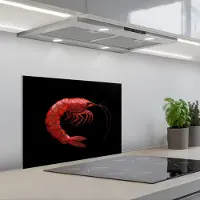 KitchenYeah Spatscherm 60x45 cm - Zelfklevende achterwand Garnaal - Rood - Dieren - Keuken muurbeschermer - Spatwand fornuis