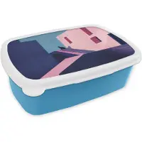 MuchoWow Broodtrommel Blauw - Lunchbox Kat - Trap - Gebouwen - Schaduwcontrasten - Brooddoos 18x12x6 cm - Brood lunch box - Broodtrommels voor kinderen en volwassenen