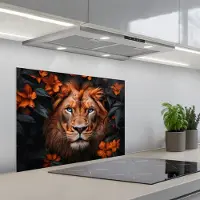 KitchenYeah Spatscherm 70x55 cm - Zelfklevende achterwand Leeuw - Dieren portret - Natuur - Bloemen - Dier - Keuken muurbeschermer - Spatwand fornuis