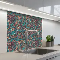 KitchenYeah Keuken achterwand 80x80 cm - Spatscherm zelfklevend Spat - Abstract - Oranje - Groen - Muurbeschermer - Spatwand fornuis