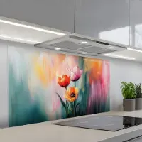 KitchenYeah Spatscherm 120x60 cm - Zelfklevende achterwand Dromerig - Bloemen - Verfijnde details - Keuken muurbeschermer - Spatwand fornuis