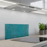 KitchenYeah Spatscherm 60x30 cm - Zelfklevende achterwand Krokodillenleertextuur - Blauw - Exotisch - Keuken muurbeschermer - Spatwand fornuis