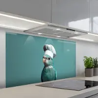 KitchenYeah Spatscherm 120x60 cm - Zelfklevende achterwand Parkiet - Vogel - Koksmuts - Cute - Keuken muurbeschermer - Spatwand fornuis