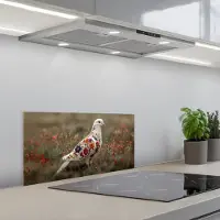 KitchenYeah Spatscherm 70x30 cm - Zelfklevende achterwand Duif - Bloemen - Natuur - Keuken muurbeschermer - Spatwand fornuis