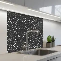 KitchenYeah Keuken achterwand 80x80 cm - Spatscherm zelfklevend Terrazzo - Patroon - Zwart - Wit - Muurbeschermer - Spatwand fornuis