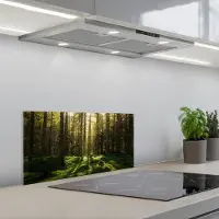 KitchenYeah Spatscherm 60x30 cm - Zelfklevende achterwand Bomen - Bos - Mos - Planten - Zon - Natuur - Keuken muurbeschermer - Spatwand fornuis