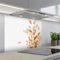 KitchenYeah Spatscherm 90x70 cm - Zelfklevende achterwand Pampasgras - Pluim - Wit - Beige - Keuken muurbeschermer - Spatwand fornuis