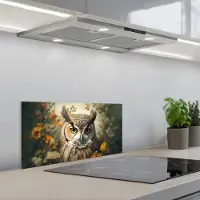 KitchenYeah Spatscherm 60x30 cm - Zelfklevende achterwand Uil - Vogels - Bloemen - Natuur - Keuken muurbeschermer - Spatwand fornuis