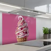KitchenYeah Spatscherm 80x55 cm - Zelfklevende achterwand Softijs - Edelstenen - Roze - Hoorntje - Keuken muurbeschermer - Spatwand fornuis