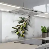 KitchenYeah Spatscherm 90x60 cm - Zelfklevende achterwand Olijventak - Beton print - Mediterraan - Keuken muurbeschermer - Spatwand fornuis