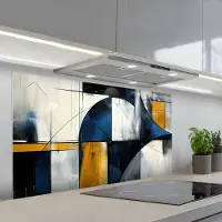 KitchenYeah Spatscherm 120x60 cm - Zelfklevende achterwand Abstract - Vormen - Goud - Blauw - Geometrisch - Keuken muurbeschermer - Spatwand fornuis