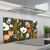 KitchenYeah Spatscherm 100x50 cm - Zelfklevende achterwand Bloemen - Illustratie - Groen - Keuken muurbeschermer - Spatwand fornuis