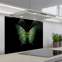 KitchenYeah Spatscherm 80x60 cm - Zelfklevende achterwand Vlinder - Groen - Diepte - Keuken muurbeschermer - Spatwand fornuis