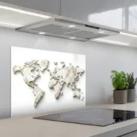 KitchenYeah Spatscherm 70x55 cm - Zelfklevende achterwand Wereldkaart - Wit Marmer - Luxueus - Keuken muurbeschermer - Spatwand fornuis
