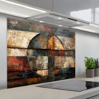 KitchenYeah Spatscherm 100x75 cm - Zelfklevende achterwand Kunst - Bruin - Abstract - Hout motief - Keuken muurbeschermer - Spatwand fornuis