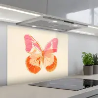 KitchenYeah Spatscherm 90x70 cm - Zelfklevende achterwand Oranje - Vlinder - Minimalistisch - Keuken muurbeschermer - Spatwand fornuis