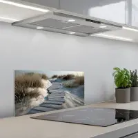 KitchenYeah Spatscherm 70x30 cm - Zelfklevende achterwand Pad - Planken - Duinen - Gras - Keuken muurbeschermer - Spatwand fornuis