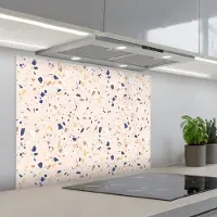 KitchenYeah Spatscherm 90x70 cm - Zelfklevende achterwand Terrazzo - Patroon - Kleurrijk - Indigo - Keuken muurbeschermer - Spatwand fornuis