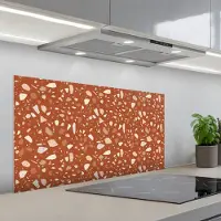 KitchenYeah Spatscherm 100x50 cm - Zelfklevende achterwand Terrazzo - Patroon - Klei - Keuken muurbeschermer - Spatwand fornuis