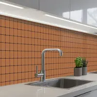 KitchenYeah Keuken achterwand 450x60 cm - Spatscherm zelfklevend Plaid - Patroon - Vierkant - Bruin - Muurbeschermer - Spatwand fornuis
