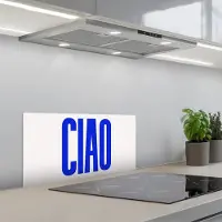 KitchenYeah Spatscherm 60x30 cm - Zelfklevende achterwand Ciao - Hoofdletters - Blauw - Minimalistisch - Keuken muurbeschermer - Spatwand fornuis