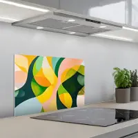 KitchenYeah Spatscherm 60x40 cm - Zelfklevende achterwand Abstract - Geel - Roze - Groen - Keuken muurbeschermer - Spatwand fornuis