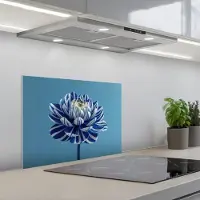 KitchenYeah Spatscherm 60x45 cm - Zelfklevende achterwand Bloem - Blauw - Bloemblaadjes - Streepjes - Keuken muurbeschermer - Spatwand fornuis