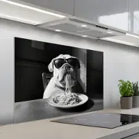KitchenYeah Spatscherm 100x65 cm - Zelfklevende achterwand Hond - Bulldog - Pasta - Bril - Stoer - Dieren - Keuken muurbeschermer - Spatwand fornuis