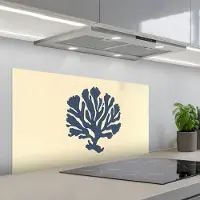 KitchenYeah Spatscherm 100x50 cm - Zelfklevende achterwand Blauw koraal - Vertakkingen - Beige - Keuken muurbeschermer - Spatwand fornuis