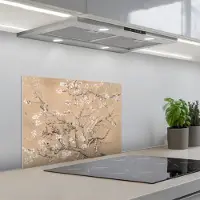 KitchenYeah Spatscherm 60x45 cm - Zelfklevende achterwand Amandelbloesem - Kunst - Van Gogh - Beige - Keuken muurbeschermer - Spatwand fornuis