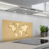 KitchenYeah Spatscherm 90x45 cm - Zelfklevende achterwand Wereldkaart - reliëfeffect - klassiek - Keuken muurbeschermer - Spatwand fornuis
