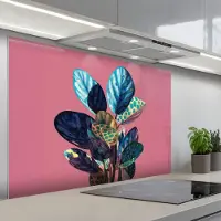 KitchenYeah Spatscherm 120x80 cm - Zelfklevende achterwand Plant - Bladeren - Stippen - Abstract - Keuken muurbeschermer - Spatwand fornuis